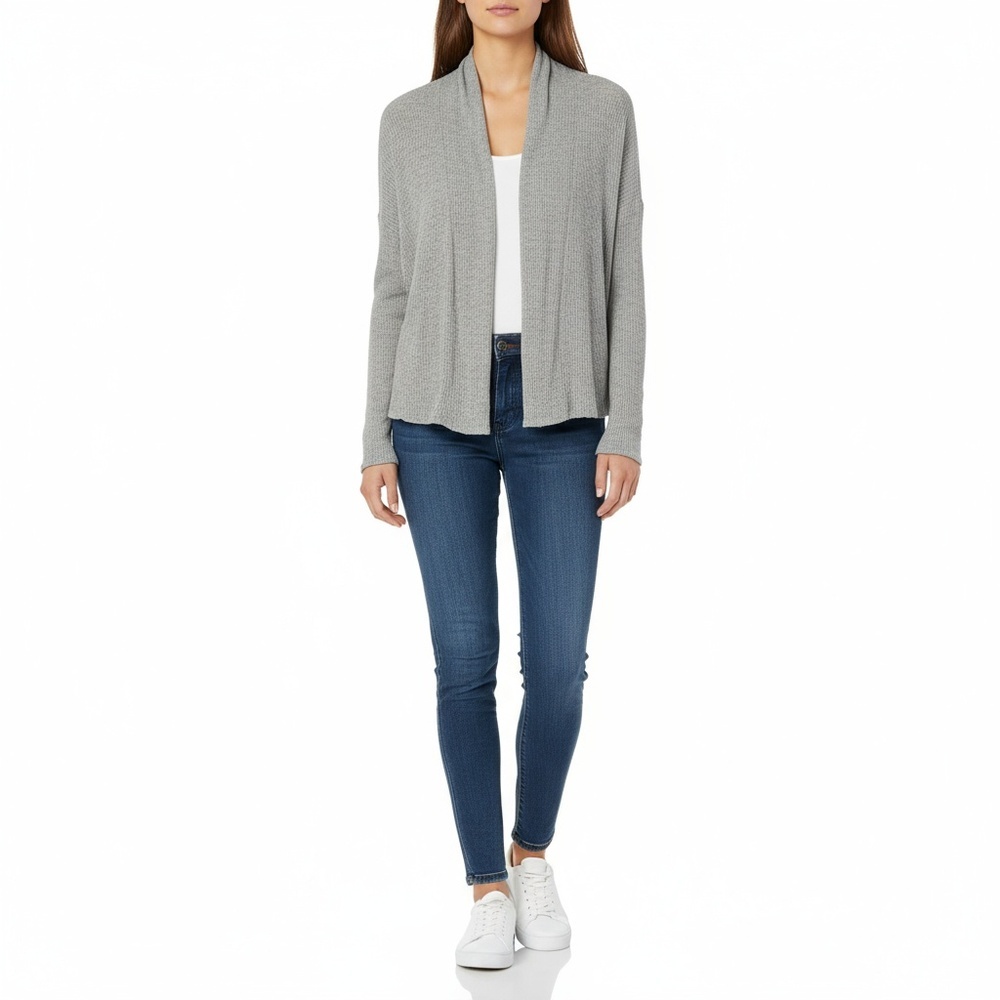 NEW Velvet by Anthropologie Gray Ribbed Knit Long Sleeve Cardigan Sweater Size S